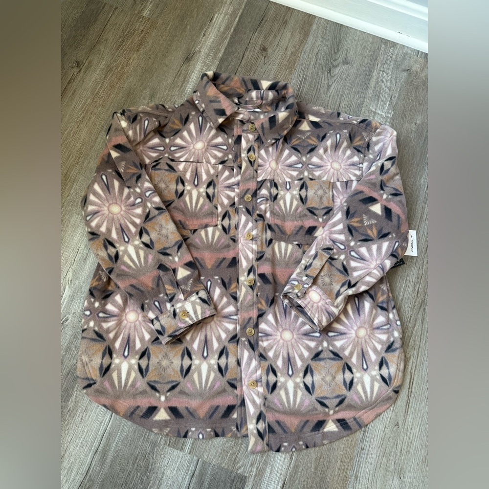 O’Neill Super Fleece Shacket Flannel Multi Color Pattern Pink Purple Soft Size M